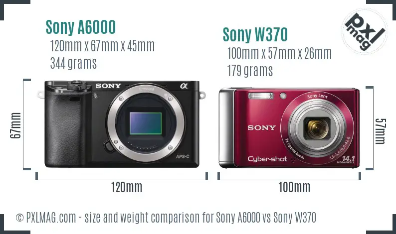 Sony A6000 vs Sony W370 size comparison