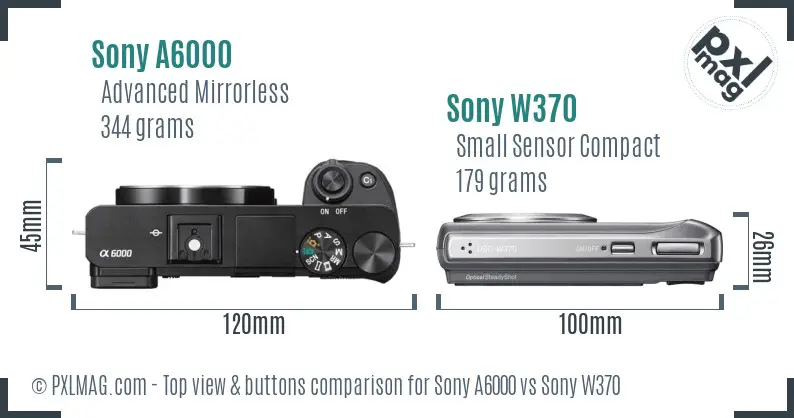 Sony A6000 vs Sony W370 top view buttons comparison