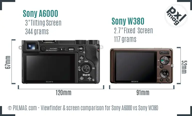 Sony A6000 vs Sony W380 Screen and Viewfinder comparison