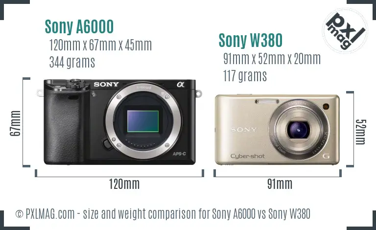 Sony A6000 vs Sony W380 size comparison