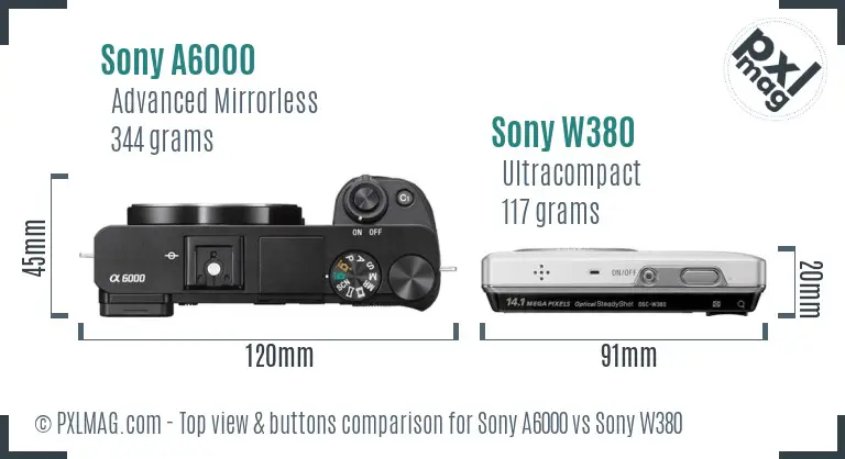 Sony A6000 vs Sony W380 top view buttons comparison