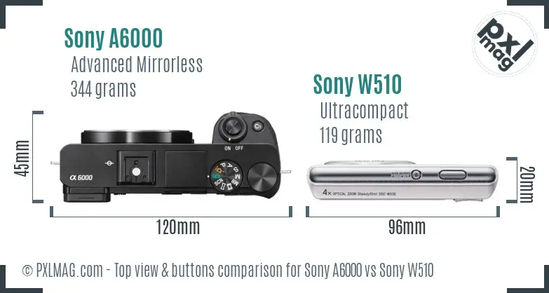 Sony A6000 vs Sony W510 top view buttons comparison