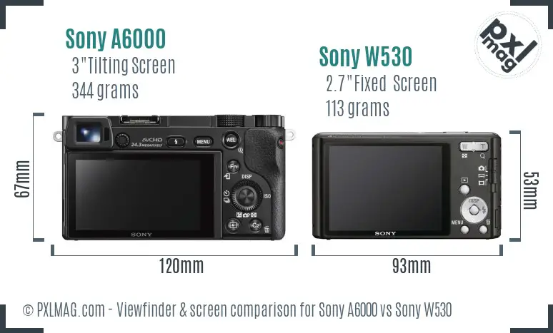 Sony A6000 vs Sony W530 Screen and Viewfinder comparison