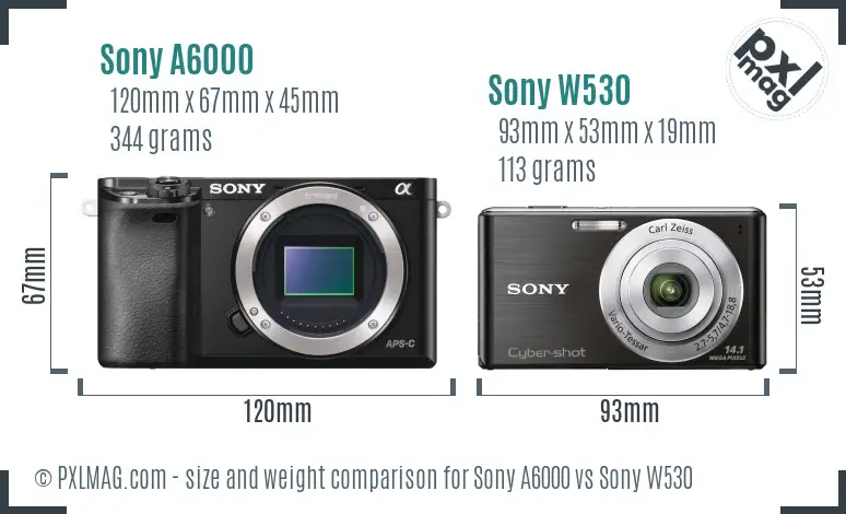 Sony A6000 vs Sony W530 size comparison