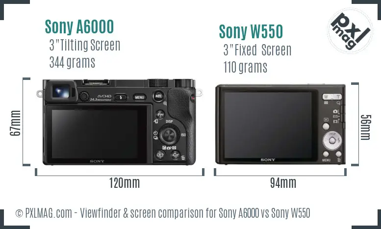 Sony A6000 vs Sony W550 Screen and Viewfinder comparison