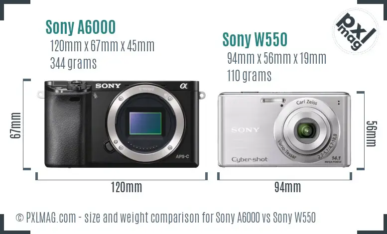 Sony A6000 vs Sony W550 size comparison
