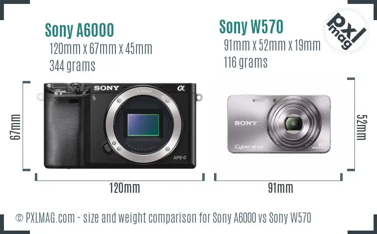 Sony A6000 vs Sony W570 size comparison