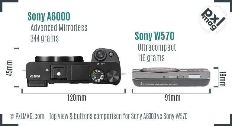 Sony A6000 vs Sony W570 top view buttons comparison