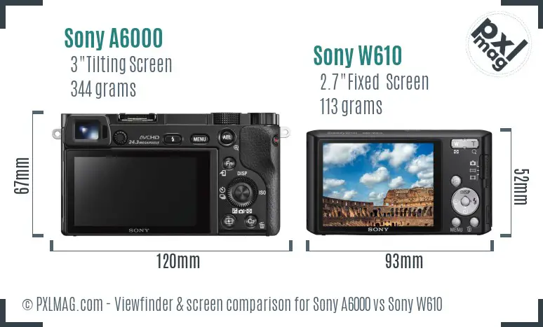 Sony A6000 vs Sony W610 Screen and Viewfinder comparison