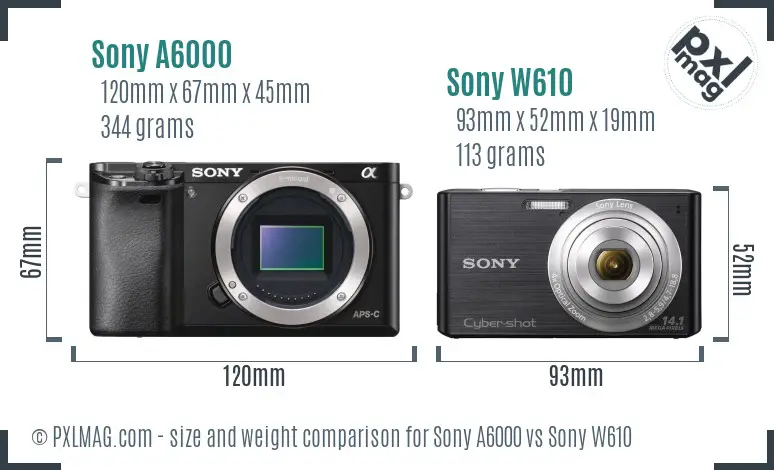 Sony A6000 vs Sony W610 size comparison