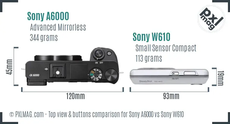 Sony A6000 vs Sony W610 top view buttons comparison