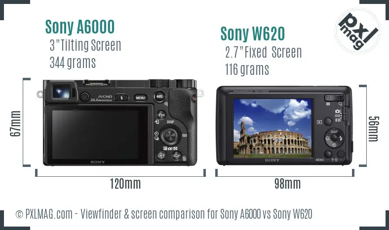 Sony A6000 vs Sony W620 Screen and Viewfinder comparison