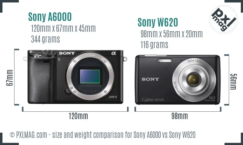 Sony A6000 vs Sony W620 size comparison