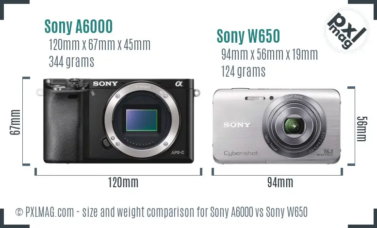 Sony A6000 vs Sony W650 size comparison