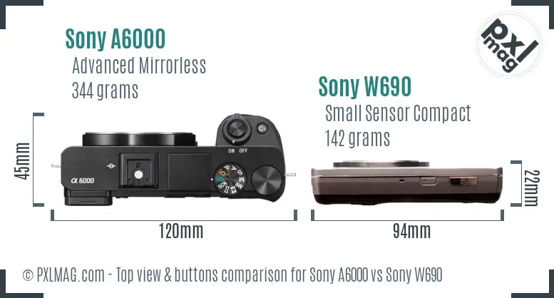 Sony A6000 vs Sony W690 top view buttons comparison Sony A6000 vs Sony W690 top view buttons comparison