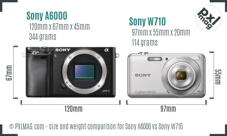 Sony A6000 vs Sony W710 size comparison