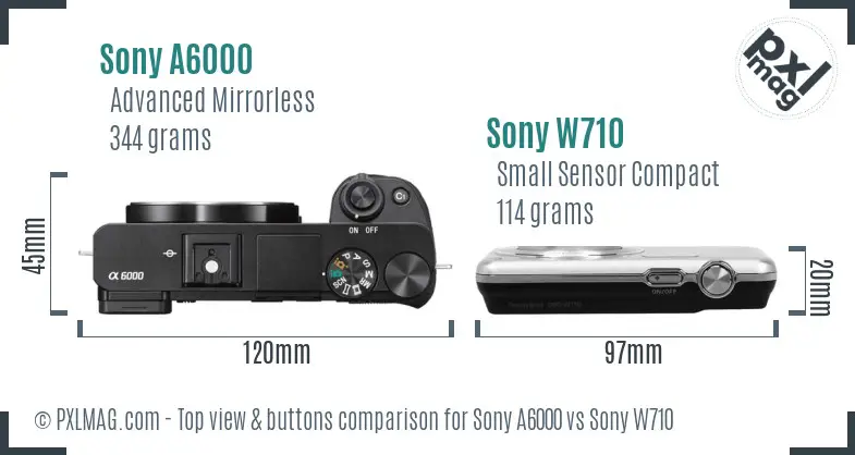 Sony A6000 vs Sony W710 top view buttons comparison