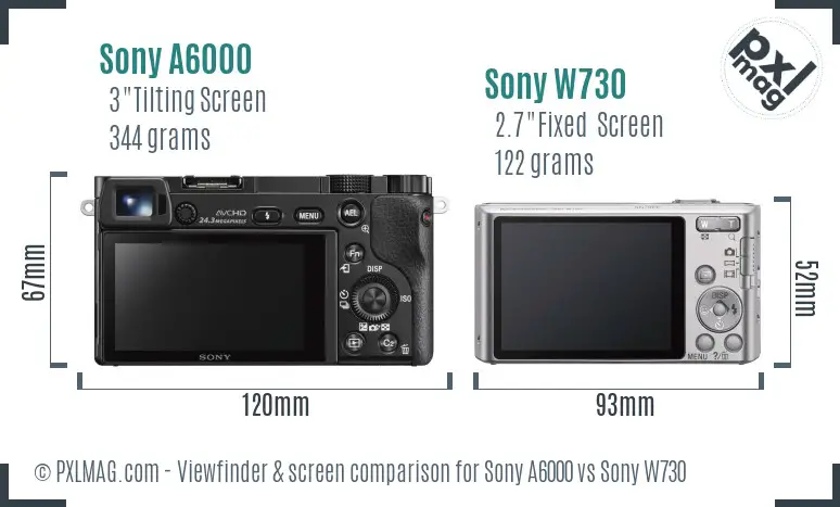 Sony A6000 vs Sony W730 Screen and Viewfinder comparison
