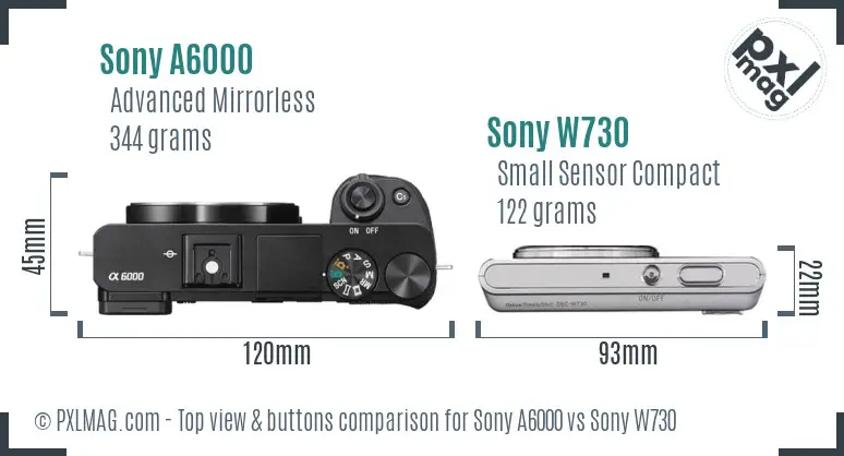Sony A6000 vs Sony W730 top view buttons comparison