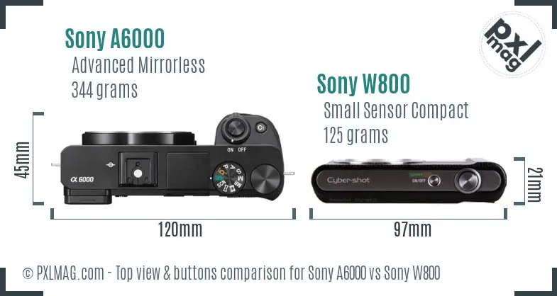 Sony A6000 vs Sony W800 top view buttons comparison