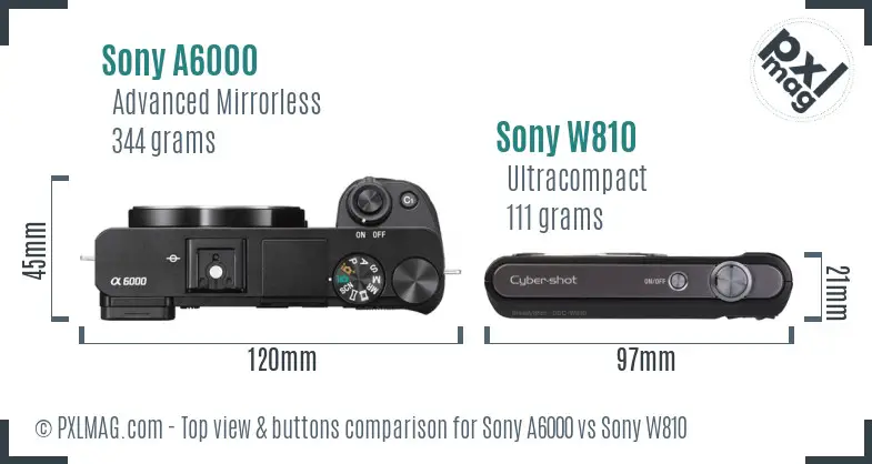 Sony A6000 vs Sony W810 top view buttons comparison