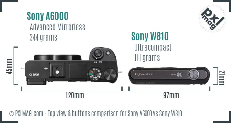 Sony A6000 vs Sony W810 top view buttons comparison Sony A6000 vs Sony W810 top view buttons comparison