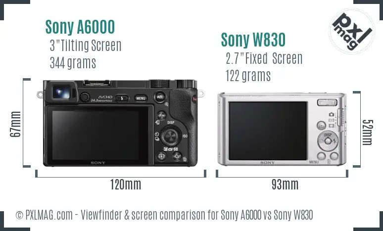 Sony A6000 vs Sony W830 Screen and Viewfinder comparison