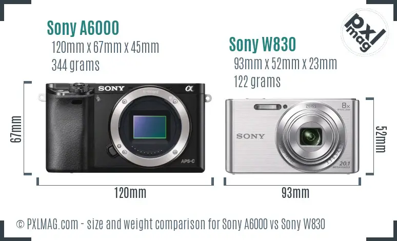 Sony A6000 vs Sony W830 size comparison