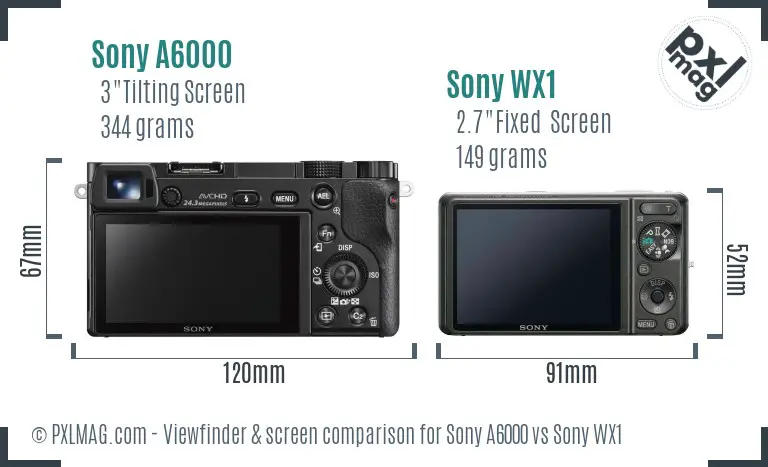 Sony A6000 vs Sony WX1 Screen and Viewfinder comparison