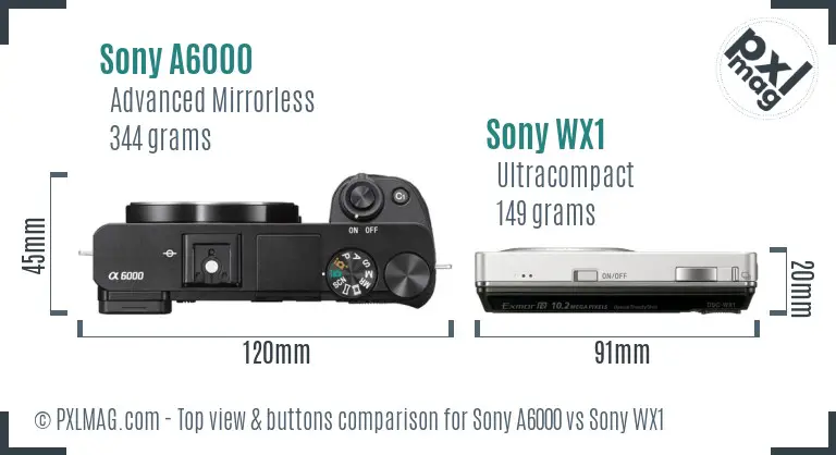 Sony A6000 vs Sony WX1 top view buttons comparison