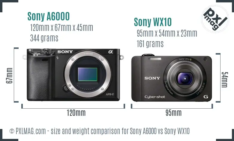 Sony A6000 vs Sony WX10 size comparison