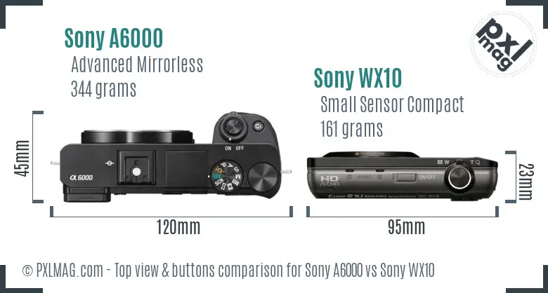 Sony A6000 vs Sony WX10 top view buttons comparison