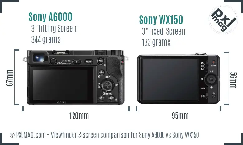Sony A6000 vs Sony WX150 Screen and Viewfinder comparison Sony A6000 vs Sony WX150 Screen and Viewfinder comparison