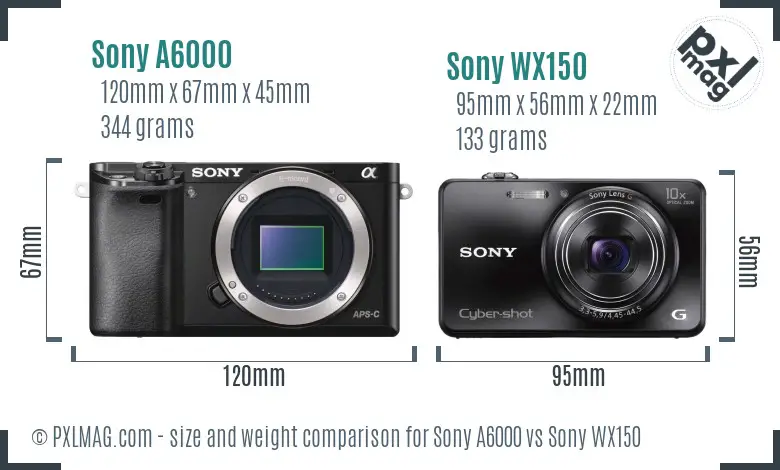 Sony A6000 vs Sony WX150 size comparison Sony A6000 vs Sony WX150 size comparison