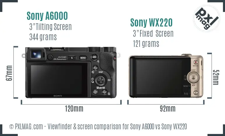 Sony A6000 vs Sony WX220 Screen and Viewfinder comparison