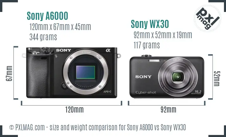 Sony A6000 vs Sony WX30 size comparison Sony A6000 vs Sony WX30 size comparison