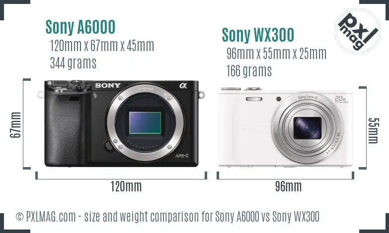 Sony A6000 vs Sony WX300 size comparison