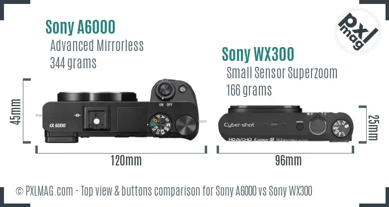 Sony A6000 vs Sony WX300 top view buttons comparison