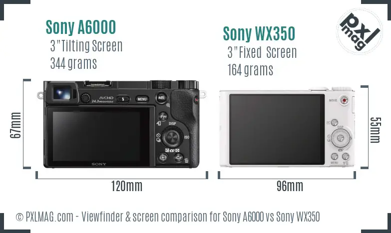 Sony A6000 vs Sony WX350 Screen and Viewfinder comparison