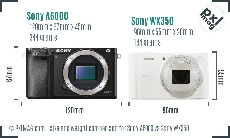 Sony A6000 vs Sony WX350 size comparison