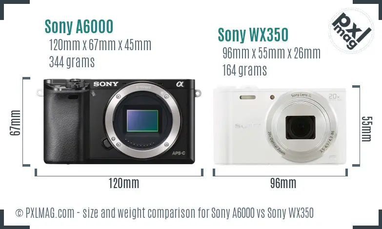 Sony A6000 vs Sony WX350 size comparison Sony A6000 vs Sony WX350 size comparison