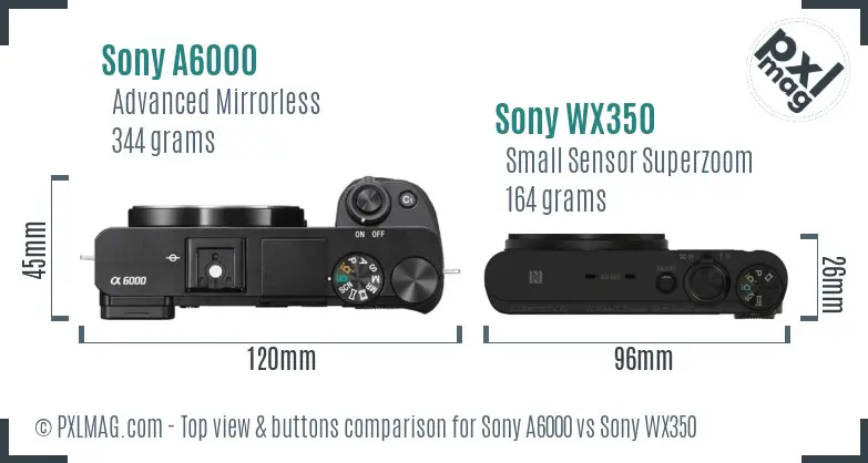 Sony A6000 vs Sony WX350 top view buttons comparison