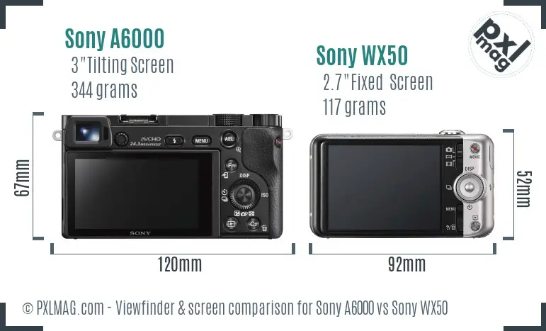 Sony A6000 vs Sony WX50 Screen and Viewfinder comparison