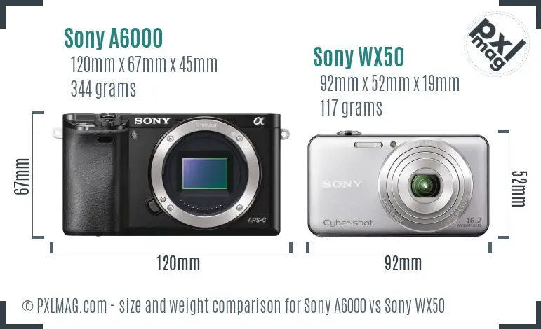 Sony A6000 vs Sony WX50 size comparison