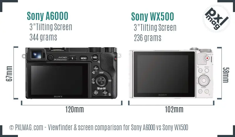Sony A6000 vs Sony WX500 Screen and Viewfinder comparison