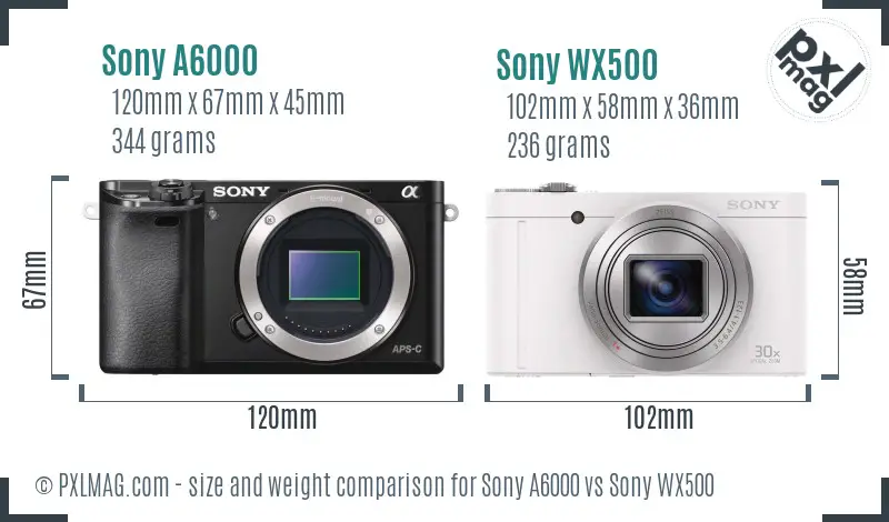 Sony A6000 vs Sony WX500 size comparison