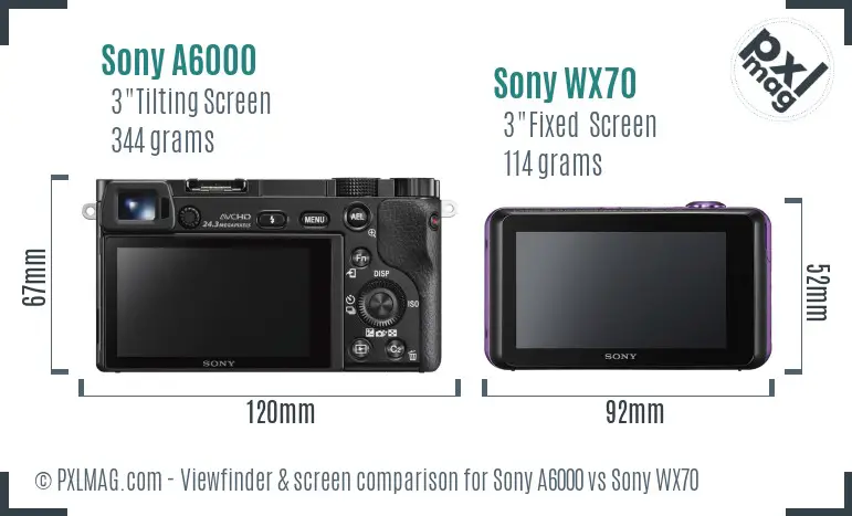 Sony A6000 vs Sony WX70 Screen and Viewfinder comparison