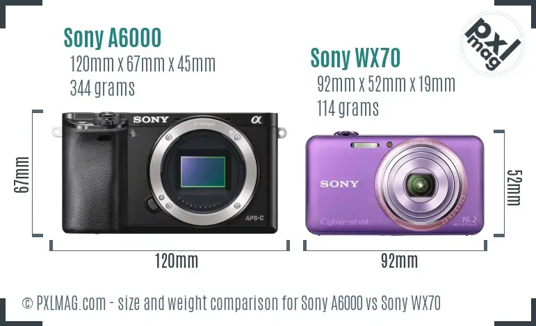 Sony A6000 vs Sony WX70 size comparison