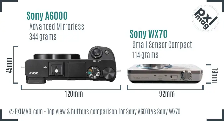 Sony A6000 vs Sony WX70 top view buttons comparison