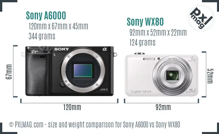 Sony A6000 vs Sony WX80 size comparison